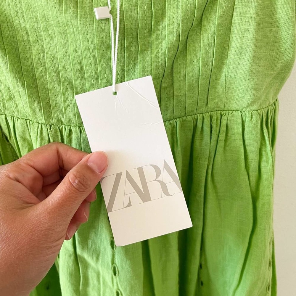 ZARA Lime Green Eyelet Cutwork Embroidery Maxi Dress - Picture 11 of 11